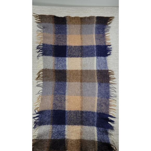 Avoca Hand Weavers Lap Blanket Scarf Shawl Brown Blue Wool Mohair Plaid Fringe - Picture 16 of 16